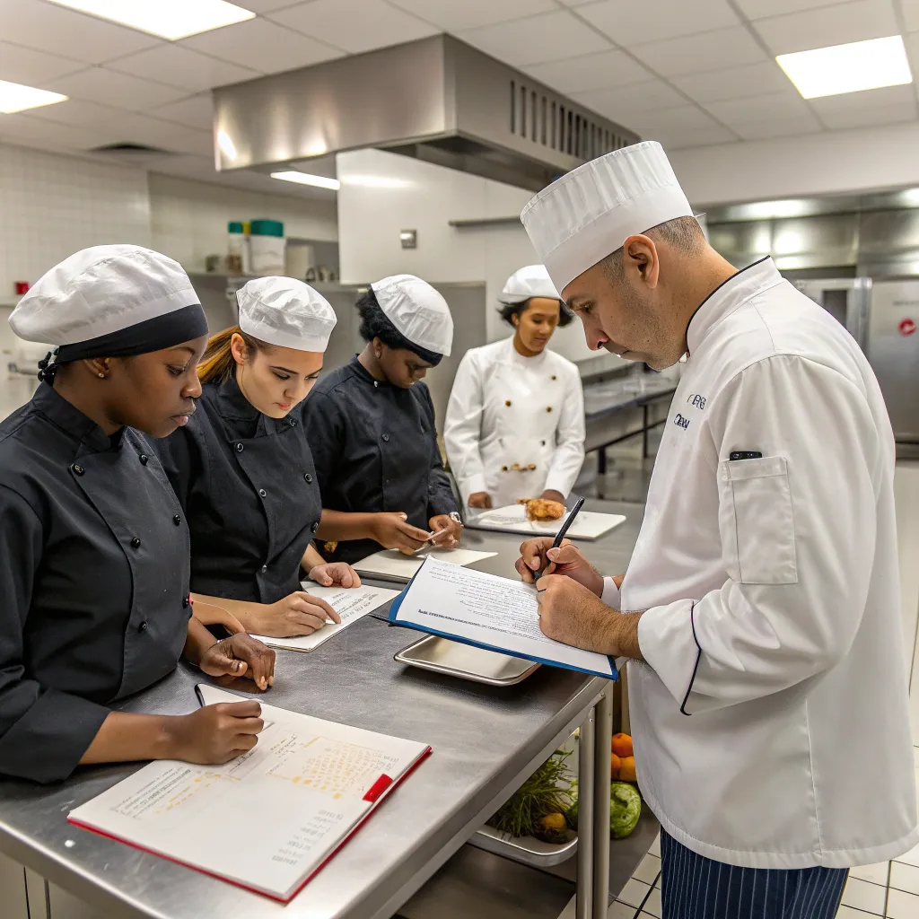 Professional chef teaching a class in oven cooking